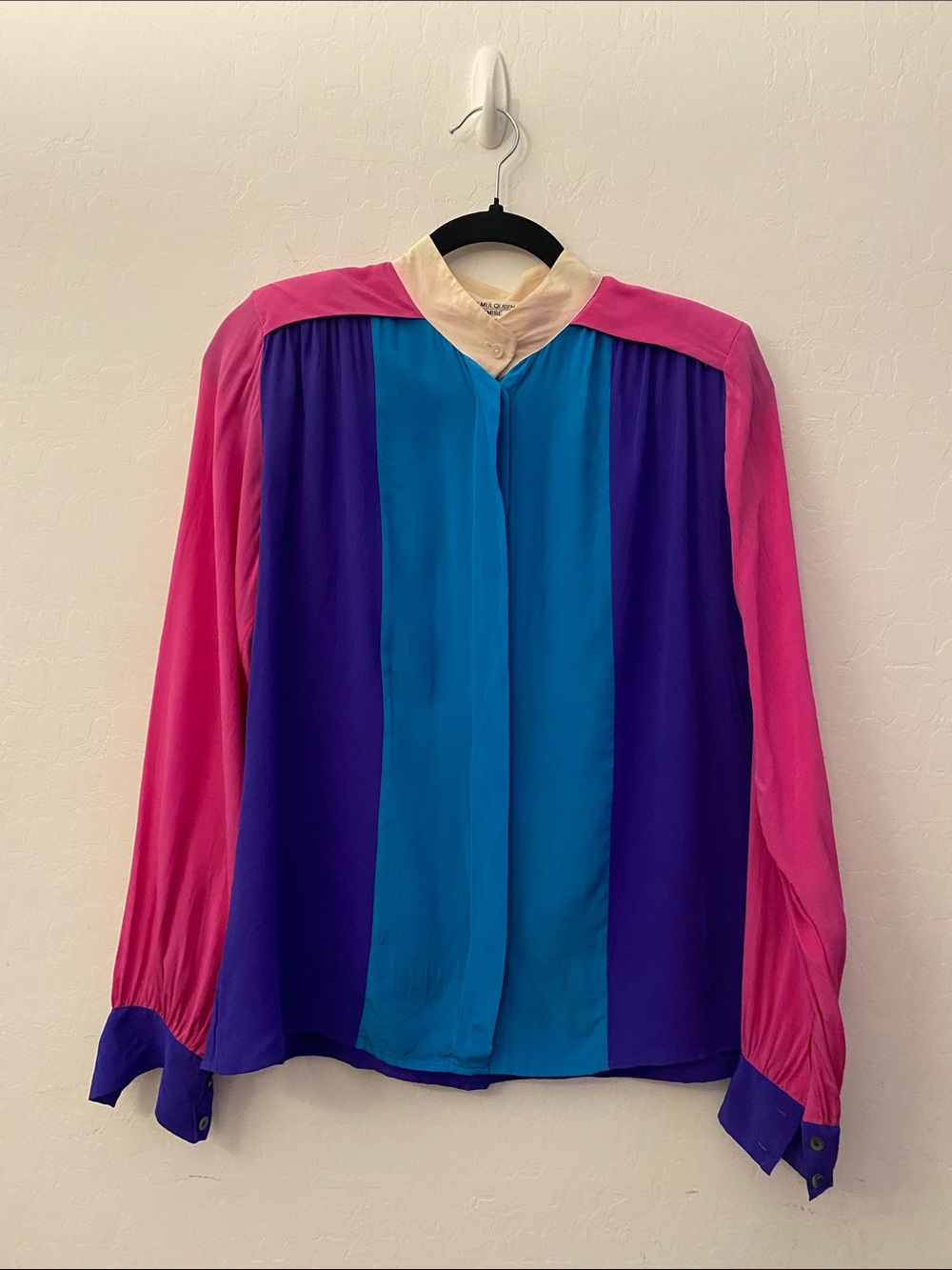 Vintage Colorblock Silk Blouse - Pink, Purple & Teal